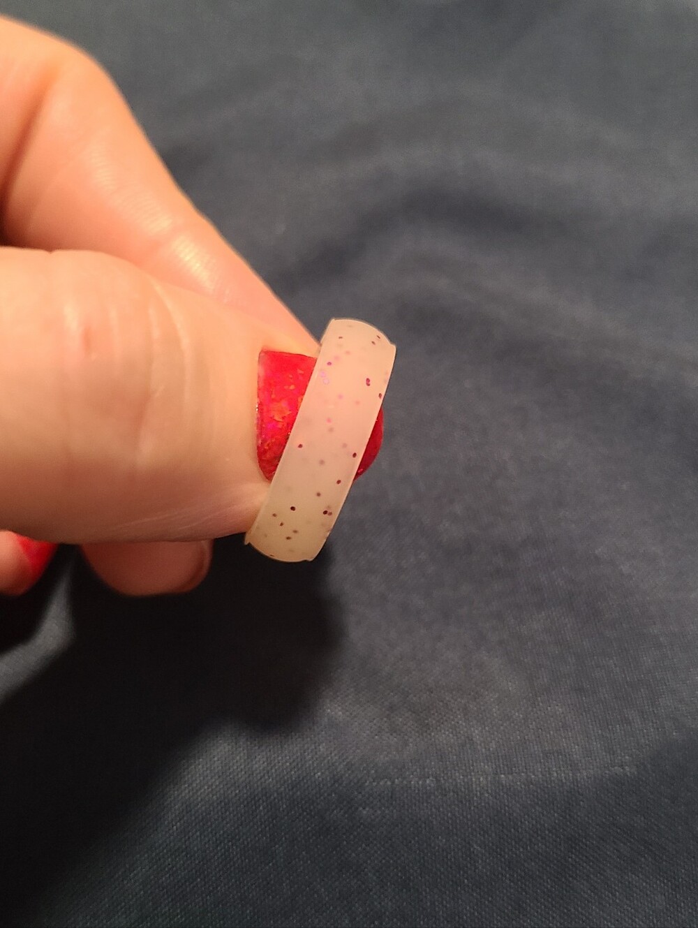 Clear Red Glitter Silicone Ring sz 5.5